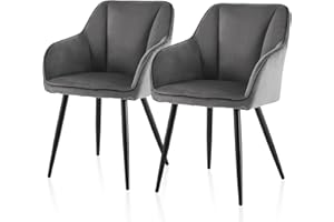 ‎TUKAILAI TUKAILAI Freizeit Esszimmerstühle aus Samt 2er-Set mit Armlehnen, Polsterstuhl Sessel Küchenstuhl mit Polstersitz, Rückenlehne, Metallbeine, Lounge Empfang, Esszimmer Küche, Wohnzimmer 2 Stück Grau
