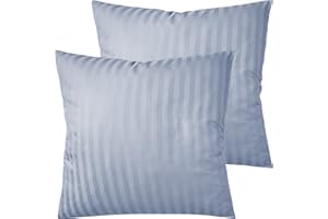 Pure Label 2er Set Mako Satin Damast Streifen Kopfkissenbezüge 80x80 cm aus 100% Baumwolle in hellblau - Traumhaft weiche Kissenbezüge passend zu unseren Bettwäsche Sets