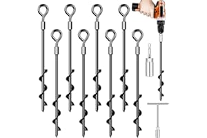 PAMOFUPER Ground Anchors Screw in, Heavy Duty Ground Anchors Trampoline Pegs, Tent Pegs for Camping Tent, Canopies, Carports, Sheds, Swing Sets,14in Ground Anchors for High Winds (8Pack)