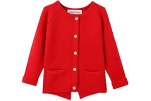 SMILING PINKER Cárdigan de punto suave y cálido para niñas pequeñas con bolsillos