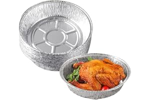 Weyying 50 Stück Aluminiumfolie Pfannen, Runde Alu Schalen, Grillschale, Aluschalen, Schalen aus Aluminiumfolie, Grill Tropfschalen, Ohne Deckel, für Kochen, Backen, Dämpfen (20 x 16cm)
