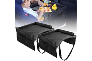 XPJBKC Autotisch für Kindersitz, 2Pcs Kinder Reisetisch Auto, Kinder Reisetisch für Autositze Leicht & Stabil, Schmutzabweisend & Haltbarkeit Auto Zubehör Kinder Reisen für Essens, SpielaktivitäTen (Schwarz)