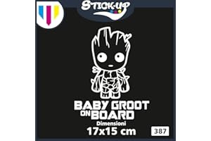 Stick-up Aufkleber Logistik Groot - Baby Groot on Board - Baby an Bord - Baby on Board - Größe 20 x 25 cm - Aufkleber Tuning Heckscheibe Auto Motorrad Custom Decal Baby Mädchen an Bord (weiß)