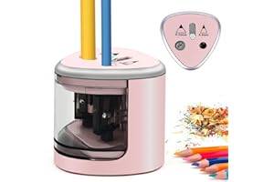 ARPDJK Elektrischer Bleistiftspitzer mit Behälter, batteriebetrieben, rutschfest, Doppelloch, elektrischer automatischer Spitzer für Zuhause, Schule, Büro, Kinder und Mädchen, Rosa