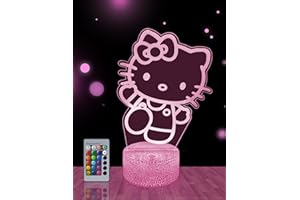 UITIRLA Kitty Night Light for Kids, Kitty Gift for Girls, 3D Illusions Lamp with Remote and 16 Colours Change, Birthday Gift for Children