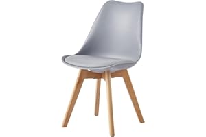 mcc direct Dining Chair with Wooden Legs and Soft Cushion Pad Stylish Retro Lounge Dining Office (Grey) - EVA