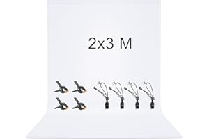 Toile de Fond Blanc, Vevelux 2x3M Fond avec 8 Clips Anti-Plis, 100% Polyester Pliable Lavable Durable Écran Blanc pour Photographie, Vidéo, Camera, Photo, Prise de Vue Vidéo