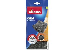 Vileda Glitzi Power Inox Metallic scouring pad 2pcs, Hardwearing Fabric, Hygienic, Efficient (2 Pcs Per Pack)