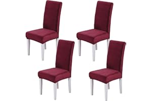 Xundefeng Dining Chair Covers Set of 4 Stretch Slipcovers Elastic Chairs Cover for Kitchen Dining Room Wine Red