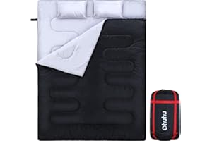Ohuhu Saco de Dormir Doble Enorme 220x150cm con 2 Almohadas y una Bolsa de Transporte, Cuatro Doble Tiradores de la Cremallera - Temperatura Cómodo: 0 ° C ~ 10 ° C