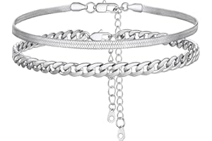 FOCALOOK Lot de Chaîne Cheville Femme Ajustable de 22+5cm en Acier Inoxydable, Bracelet de Pied Femme Chaîne Mirroir 3mm, Chaine de Cheville Maille Gourmette 5mm pour Homme