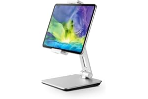 QinCoon Soporte Tablet, Soporte Ajustable de Aluminio de Alta Resistencia, Stand Plegable Giratorio de 360°, Adecuado para iPad, Samsung Tab, Kindle (4,7-13") (Plata)