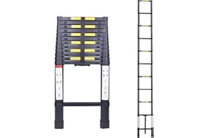 EGTink Escalera Telescópica 5m,Escalera Plegable Telescópica de Aluminio,Escalera Multiusos Portátil Extensible,Carga Máxima de 150 kg,Negro