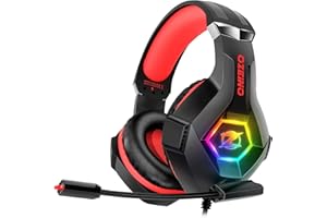 Ozeino Casque de Jeu pour PC, PS4, PS5, Xbox, Casque de Jeu avec Suppression du Bruit, Micro Flexible, Cache-Oreilles, lumière RVB pour téléphone, commutateur, Mac - Rouge