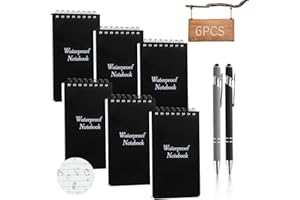 QLFJ-FurDec 6PCS Wasserdichtes Notizbuch Mini Notizblock 2PCS Kugelschreiber, A7 Pocket Write in the Rain Notizbücher mit Spirale, 13x7.7cm Kleiner Field Notes (6Stück Notizblock)