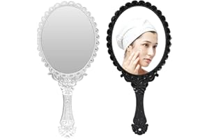 CAILIYA CAILI Espejo de Mano,Espejo de Tocador de Una Cara con Mango,Retro Espejo de Mano,Mini Espejo Elíptico,Herramienta de Maquillaje Profesional de Mano de Vanidad (2 Piezas, Plateado, Negro)