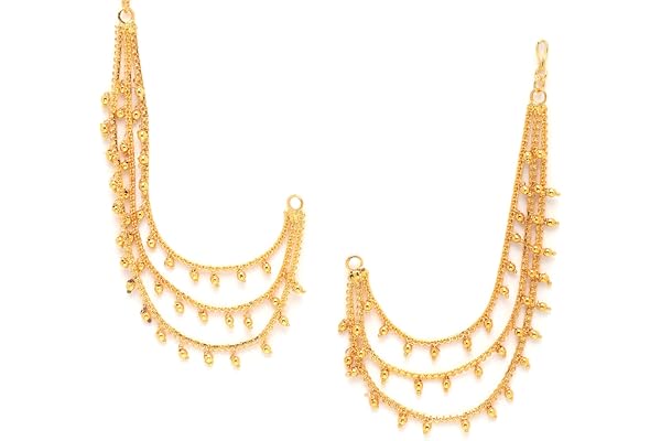 ZENEME Gold-Plated White Pearl Drop Ear Chain Earrings for Women & Girls | Traditional Long Ear Chain with Pearl Tassel Detai