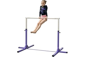 HOMCOM Barre Fixe de Gymnastique pour Enfant, Hauteur réglable 13 Niveaux de 92-150 cm, Acier et Bois en hêtre, Barre d'entrainement de Gymnastique à Domicile, antidérapant, Facile à Assembler