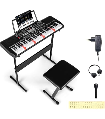 RockJam Clavier Piano 61 Touches Avec Pitch Bend - Alimentation, Support Et Application Simply Piano Inclus