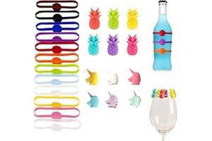 Luvadeyo Lot de 24 étiquettes en verre à vin avec bouchon de bouteille, marqueurs de verre à vin en silicone pour décoration de fête, utilisation à la maison
