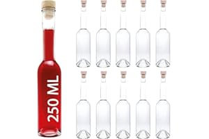 slkfactory casavetro OPI HGK 10 Bottiglie vuote di vetro da 250 ml, piccole bottiglie con manico in sughero, tappo 0,25 litri, bottiglie per liquori, aceto (10 x 250 ml)