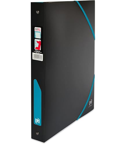 Classeur Oxford A4+ 4 Anneaux Extra Rigide Avec Élastique - Recharge Quadrillée 5x5, Tableau Effaçable Et Autocollants
