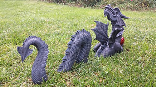 Großer 3 teiliger Drache mit Kugel Dragon Figur Gartenfigur - 3