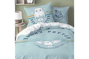 MTONLINEHANDEL Harry Potter Bed Linen 135 x 200 cm + 80 x 80 cm - Owl Hedwig - Harry Potter Fan Item, Children's Bed Linen for Girls and Boys, 100% Cotton (Blue)