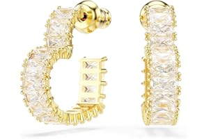 Swarovski Kolczyki kreole Matrix, Szlif schodkowy typu baguette, Serce, Małe, Białe, Powłoka w odcieniu złota