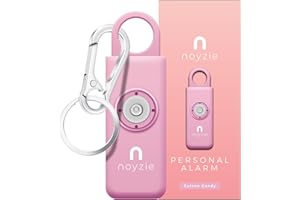 Personal Alarm NOYZIE Personal Safety Alarm with LOUD 125db Siren and 200-Lumen Strobing LED Light - Self Defence Rope Alarm Keyring Keychain for Women, Men, Elderly & Dog Walkers (Pink)