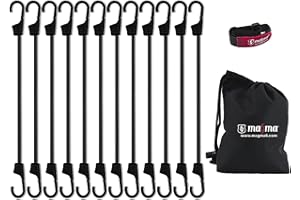 MAGMA Set da 12 Corde Elastiche | Cavi Extra Forti con Ganci | Cavi Elastici di Fissaggio Per Auto per Assicurare Portapacchi e Teloni | Per Campeggio, Uso Militare, Attività all’Aperto (30cm, Nere)