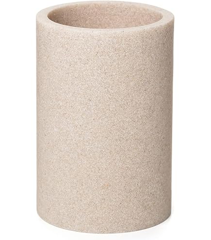 Portaspazzolino In Resina Effetto Pietra - Grigio, 7x7x10.7 Cm, Per Bagno E Trucco
