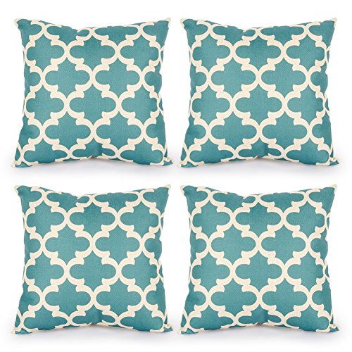 Top Finel Canvas Cotton Linen Throws Pillows Covers Cushions for Sofa Set of 4, 18x18 Inch, Teal