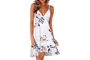 ULTRANICE Damen Sommerkleider Blumenmuster kleid V-Ausschnitt Strandkleid Verstellbaren Spaghettiträger Rüschen Kleider