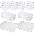 LJY 20 Pieces Mixed Sizes Rectangular Empty Mini Clear Plastic Organizer Storage Box Containers with Hinged Lids for Small Items and Other Craft Projects