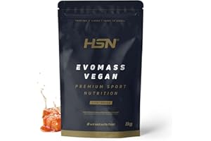 Batido de Carbohidratos y Proteínas Vegano de HSN Evomass Vegan | Sabor Caramelo Salado 1 Kg = 10 Tomas por Envase | Harina de Arroz + Proteínas Vegetales, Creatina y CLA | No-GMO, Sin Gluten