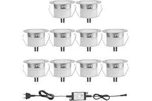 INDARUN Spot à Encastrable Lampe de sol-Lumière(Blanc Chaud) étanche IP67 1W Ø45mm-éclairage pour terrasse, patio, chemin, mur, jardin, décoration, intérieur et extérieur(Lot de 10)