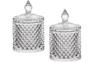 HOKMOKQOK Bathroom Canisters,Clear Glass Cotton Ball and Swab Holder Organizer,Vanity Countertop Canister Jars with Lid,Qtip Holder Storage Set,Apothecary Jars, Organizer for Pads,Bath Salts 8OZ