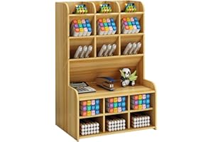 NUODWELL Organizer da scrivania in legno, molto capiente, portapenne da scrivania fai da te, scomparti per penne e articoli di cancelleria, organizer per ufficio, casa e scuola（A-legno Ciliegio）