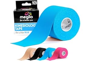 Meglio Kinesiology Tape - Uncut 5m Roll Sports Tape Strapping for Injuries, Support Muscle Tape, K Tape, Physio Tape, Trans Tape, Athletic Tape, Breathable & Waterproof | (Blue)