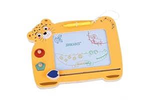WOOMAX - Pizarra magnética Madera, Pinta en 4 Colores Diferentes, con 2 Sellos, Borrador y bolígrafo, Diseño Leopardo, Juguetes niños 3 años, Juegos educativos, Pizarras Infantiles, FSC (47586)