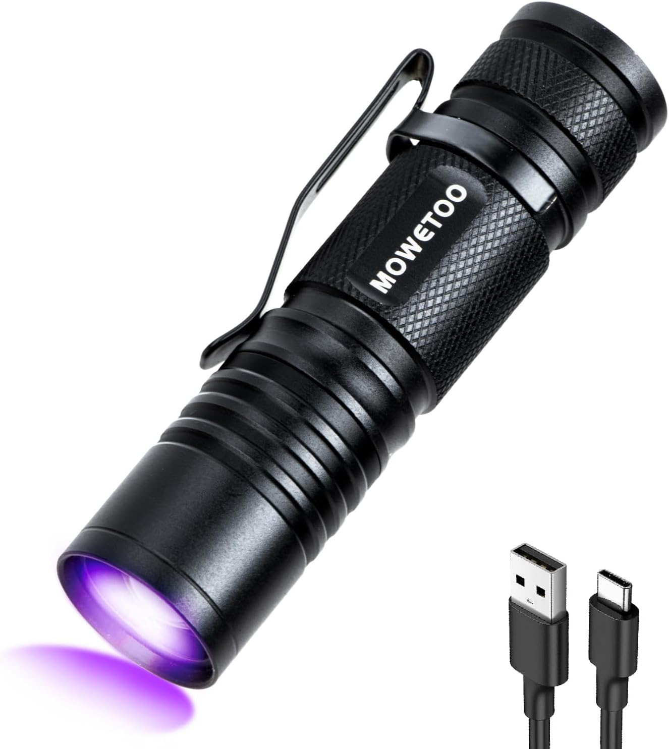 MOWETOO UV Torch Rechargeable - Mini LED UV Lamp Black Light Flashlight, 395nm Zoomable Ultraviolet Light Torch for Pet Urine Testing, Banknote Inspection