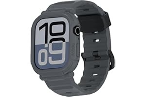 elkson Bands Case for Apple Watch Series 11 10 46mm for Men, Rugged Heavy Duty Bumper Tactical Strap Quattro Pro 2.0 Series for iWatch, Military Grade Durable Protective Cover, Shockproof, Grey