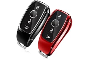 Yosemy 2 custodie per chiavi dell'auto, compatibili con le chiavi Mercedes Benz, in TPU, per classe A, B, C, E, S, CLA GLA GLE GLC GLK AMG (nero + rosso)