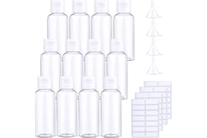 URATOT 12 Pieces Flip Cap Bottles Plastic Cosmetic Bottles Refillable Liquid Containers Travel Bottles for Cosmetic, Vocation, 50 ml