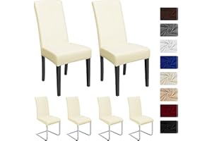 BalladHome Fundas para sillas Pack de 6 Fundas sillas Comedor Fundas elásticas, Cubiertas para sillas,bielástico Extraíble Funda, Muy fácil de Limpiar, Duradera (Paquete de 6, Cream Beige)
