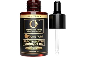 THE ORGANIC FOREST – VEGAN . PURE . NATURAL Aceite de coco fraccionado natural, aceite de coco líquido para cabello, piel y cuerpo, aceite portador perfecto para aceites esenciales, 100% puro, natural y versátil, ideal para el cabello, la cara