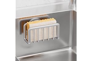 TAILI Sponge Holder for Kitchen Sink,Sink Caddy with Strong Sucion Cup,Rustproof Removable Aluminum Kitchen Organizer for Sponges,Brush,Dishcloth-Silver