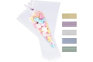 NUTTDOO Cone Cellophane Bags,100 PCS Plastic Sweet Popcorn Cone Bags for Candies Handmade Cookies Baking Displaying and Wrapping,16x30cm