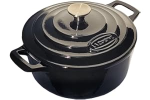 LA CUISINE FOR LIFE La Cuisine Cocotte en fonte émaillée avec couvercle en fonte émaillée 4,75 l 26 cm de diamètre Intérieur et revêtement extérieur en émail noir mat